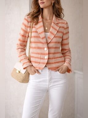 Worth New York Coral Stripe Tailored Blazer Jacket Sz 10 Luxury Career Jacket A2